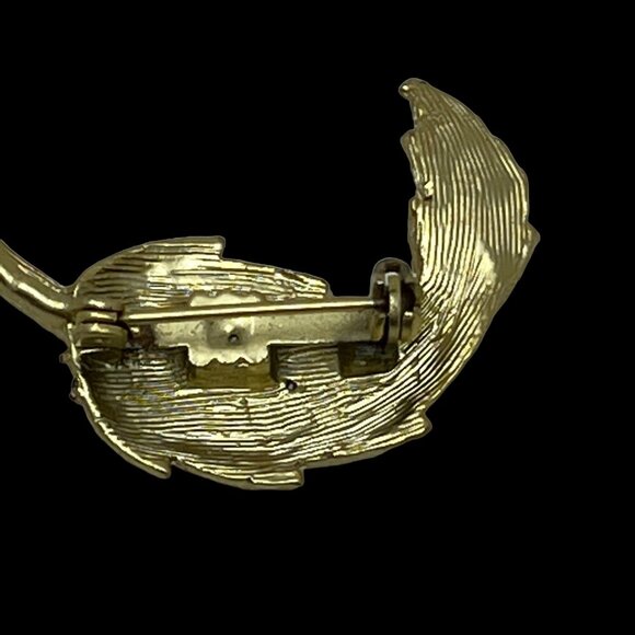 Vintage‎ AB Leaf Brooch Brushed Gold Tone Pin with Aurora Borealis Stones - Picture 7 of 10